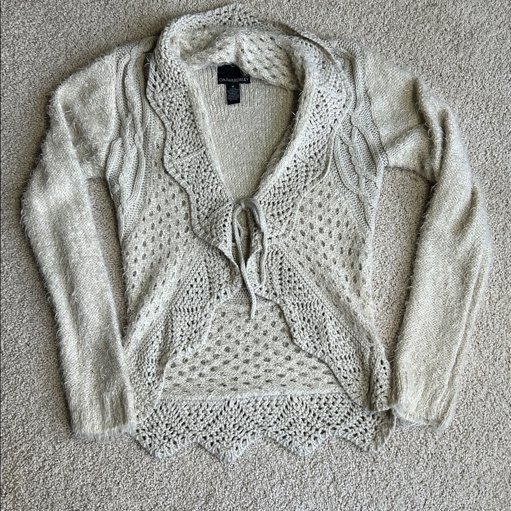 CYNTHIA ROWLEY, BEAUTIFUL TIE FRONT CARDIGAN SWEATER - Picture 4 of 5